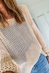 Coral Crochet Hollow-out Knit Sweater