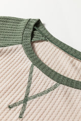 Mist Green Waffle Color Block Raglan Sleeve Top