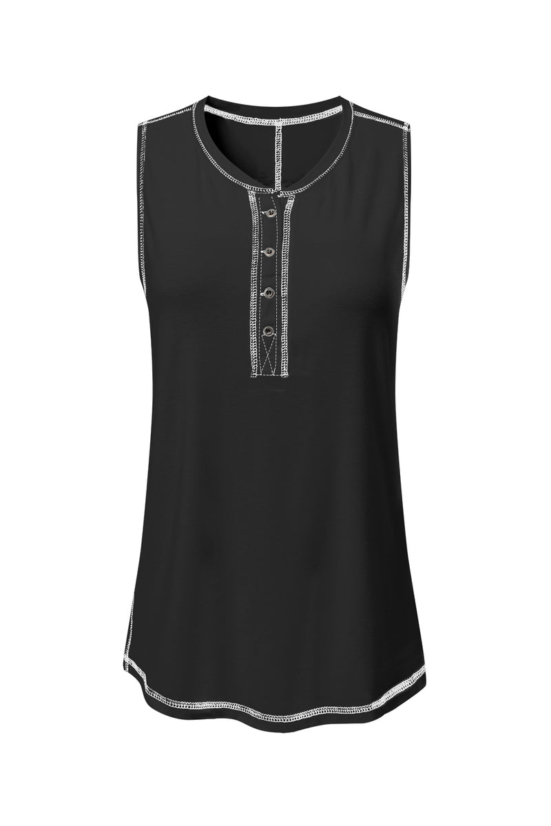 Mist Green Stitching Seam Henley Tank Top