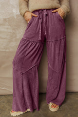 Ashleigh Blue Careys Mineral Wash Tiered Wide Leg Patchwork Drawstring Pants
