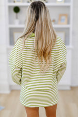 Pink Stripe Collared V Neck Drop Shoulder Pullover and Skirt Set
