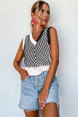 Black Contrast Chevron Knit V Neck Sweater Vest