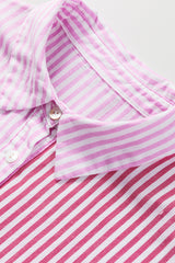 Pink Striped Patchwork Ruffle Button Up Shirt