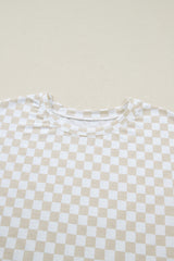 Khaki Checkered Print Half Sleeve Tee 2pcs Lounge Pant Set