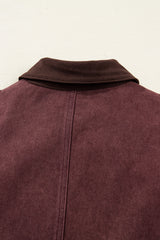 Coffee Corduroy Collar Zipped Front Denim Jacket