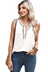 Mist Green Stitching Seam Henley Tank Top