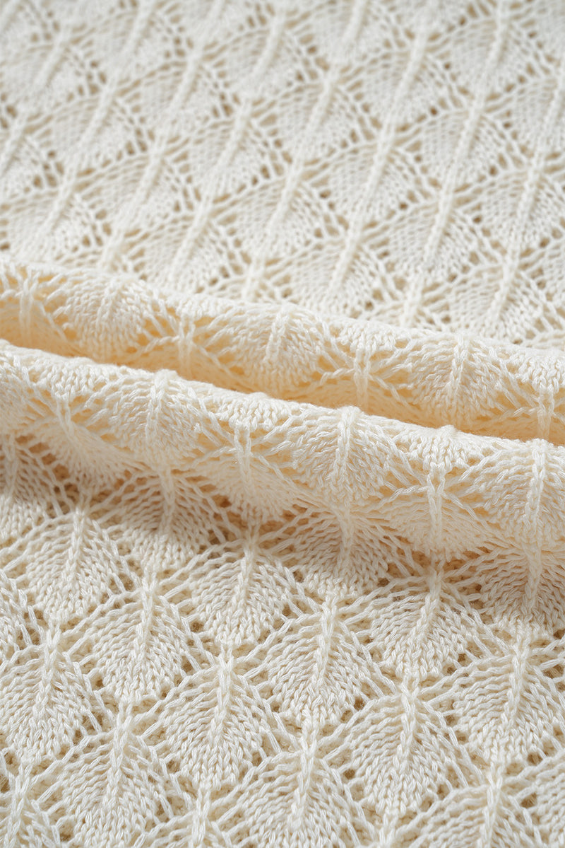 Beige Hollow Out Crochet Short Sleeve Knit Tee