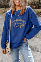 White Football Graphic Drop Shoulder Game Day Corded Sweatshirt
