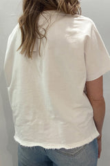 White Patriot Star Patched Notched Neck Mineral Washed Tee