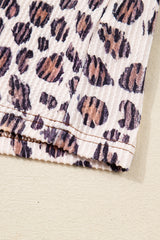 Parchment Leopard Colorblock Patchwork Twist Ribbed Plus Size Baggy Pullover