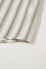 Gray Stripe Frilled Tie Neck Short Sleeve Blouse