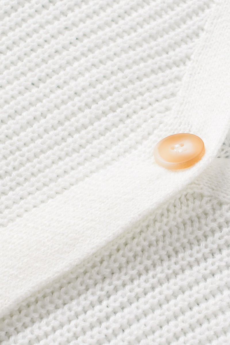 White V Neck Button Bishop Sleeve Knit Cardigan