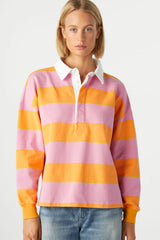 Yellow Colorblock Button Collared Sweatshirt