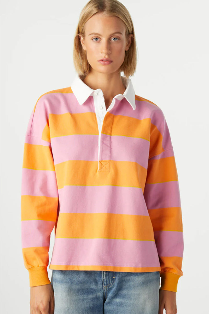 Yellow Colorblock Button Collared Sweatshirt
