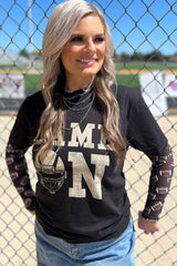 Black Game Day Rugby Mesh Sheer Long Sleeve Top