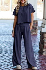 White Raw Hem Loose Tee and Wide Leg Pants Set