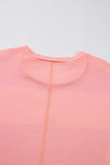 Blue Green Colorblock Drop Sleeve Round Neck Top
