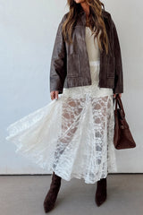 White Sheer Floral Lace Flowy Maxi Skirt