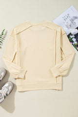 Beige Plain Exposed Seam Round Neck Pullover Sweatshirt