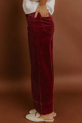 Vineyard Green Corduroy Solid Color High Waist Wide Leg Pants