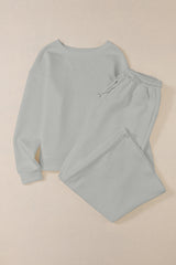 Dark Khaki Textured Loose Slouchy Long Sleeve Top and Pants Set
