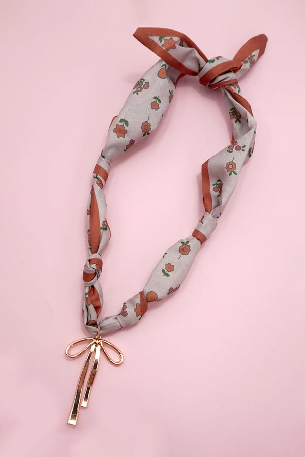 Tawny Bowknot Pendant Floral Scarf Necklace