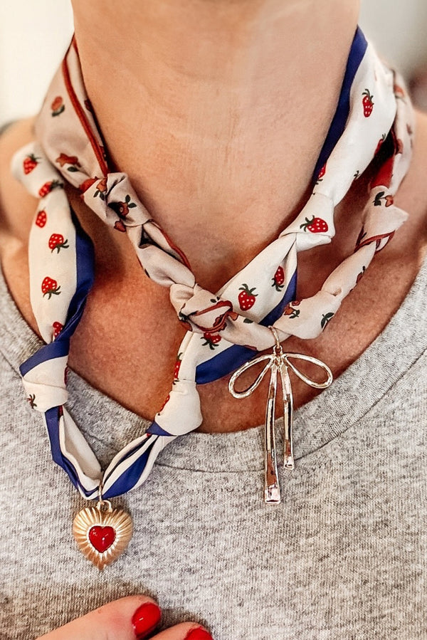 Tawny Bowknot Pendant Floral Scarf Necklace