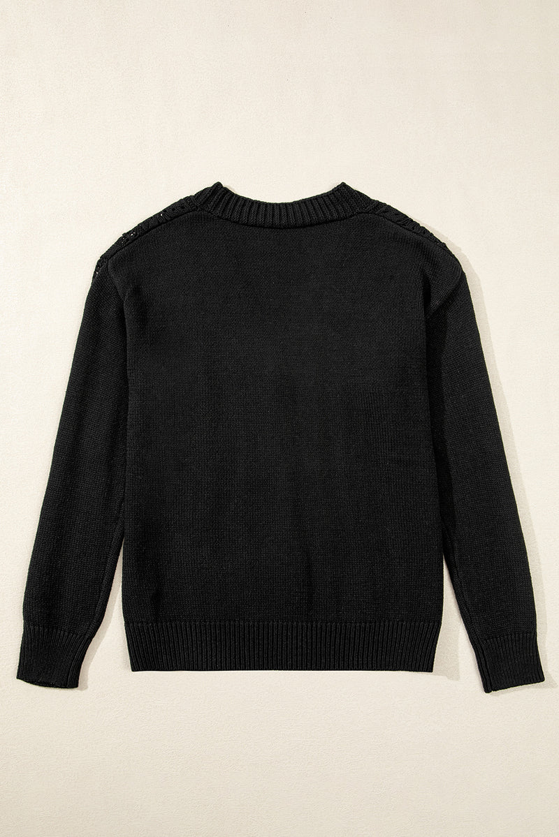 Black Hollow Knit Drop Shoulder Cardigan