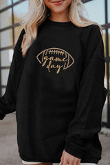 White Football Graphic Drop Shoulder Game Day Corded Sweatshirt