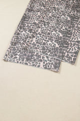 Khaki Plus Size Leopard Print Raw Edge Patch Pocket Drawstring Loose Pants