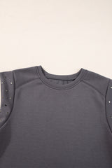 Black Casual Rivet Round Neck T Shirt