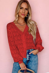 Fiery Red Lightweight Buttoned Front Crochet Cardigan