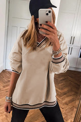 Parchment Varsity Contrast Trim V Neck Sweatshirt