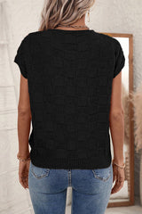 Dusty Pink Lattice Textured Knit Short Sleeve Baggy Sweater