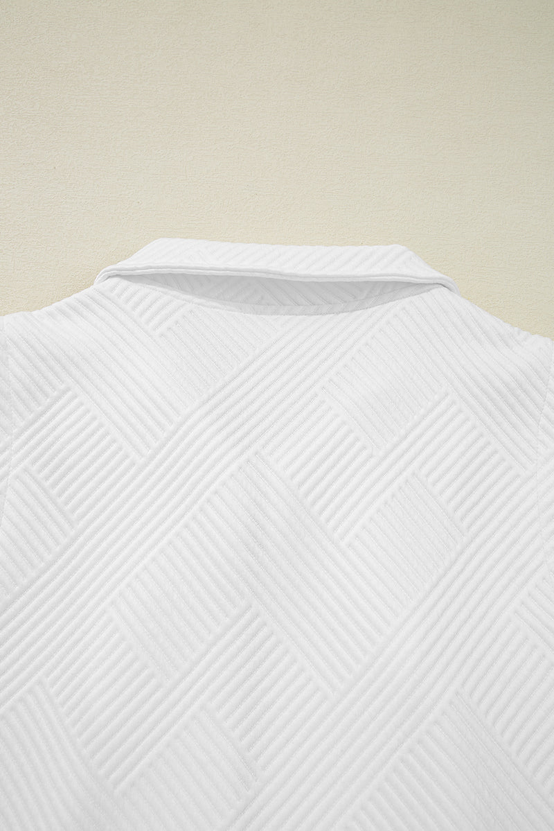 White Textured Half Zip Tank Top Drawstring Shorts Set