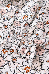 Khaki Bold Floral Print Frilled Puff Sleeve Button Down Shirt