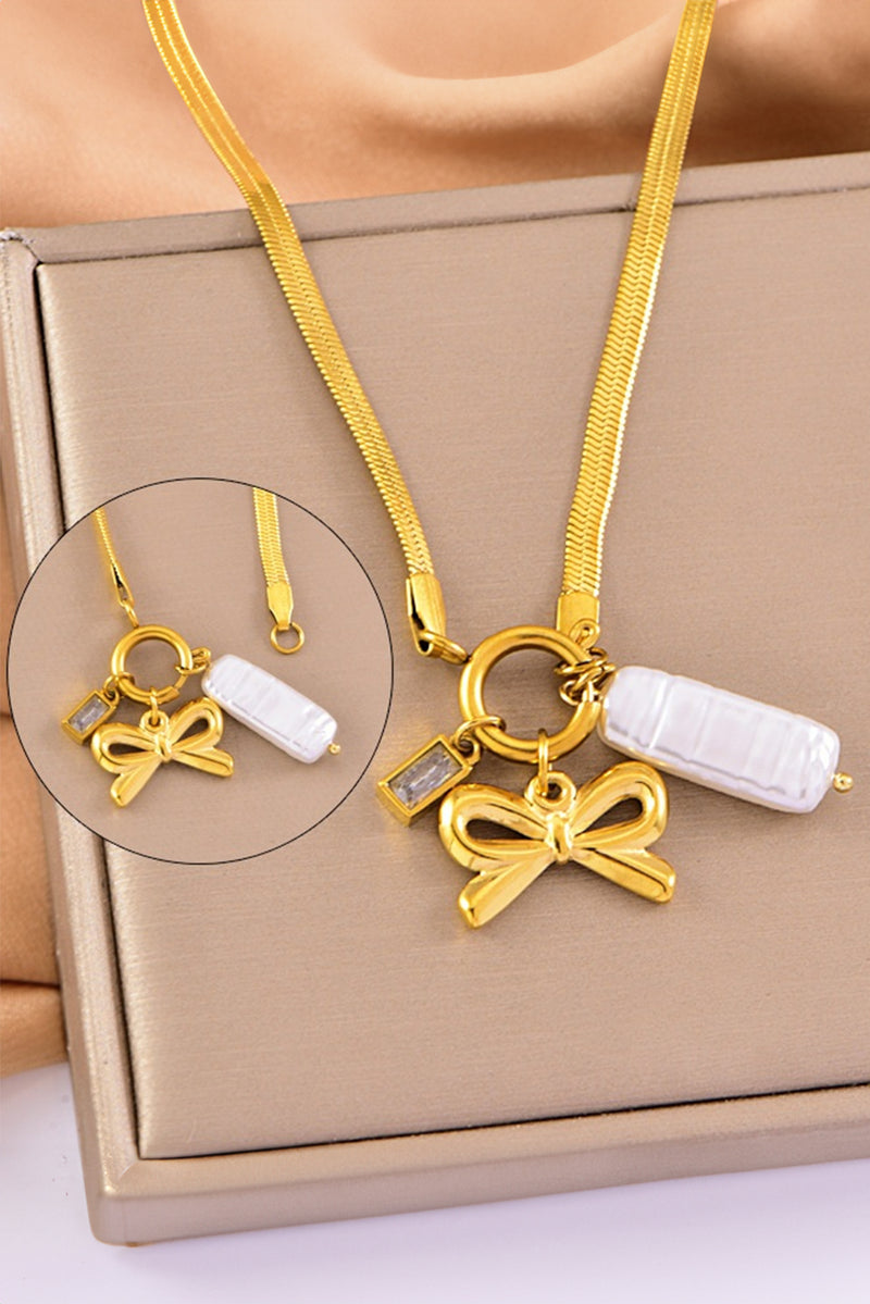 Gold Bow Charm Snake Chain Necklace