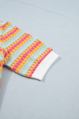 Rose Red Abstract Striped Knit Short Sleeve Sweater