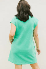 Black Plain Textured Pocketed Cap Sleeve Mini Dress