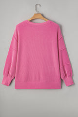Bonbon Twist Ribbed Exposed Seam Detail Plus Size Top