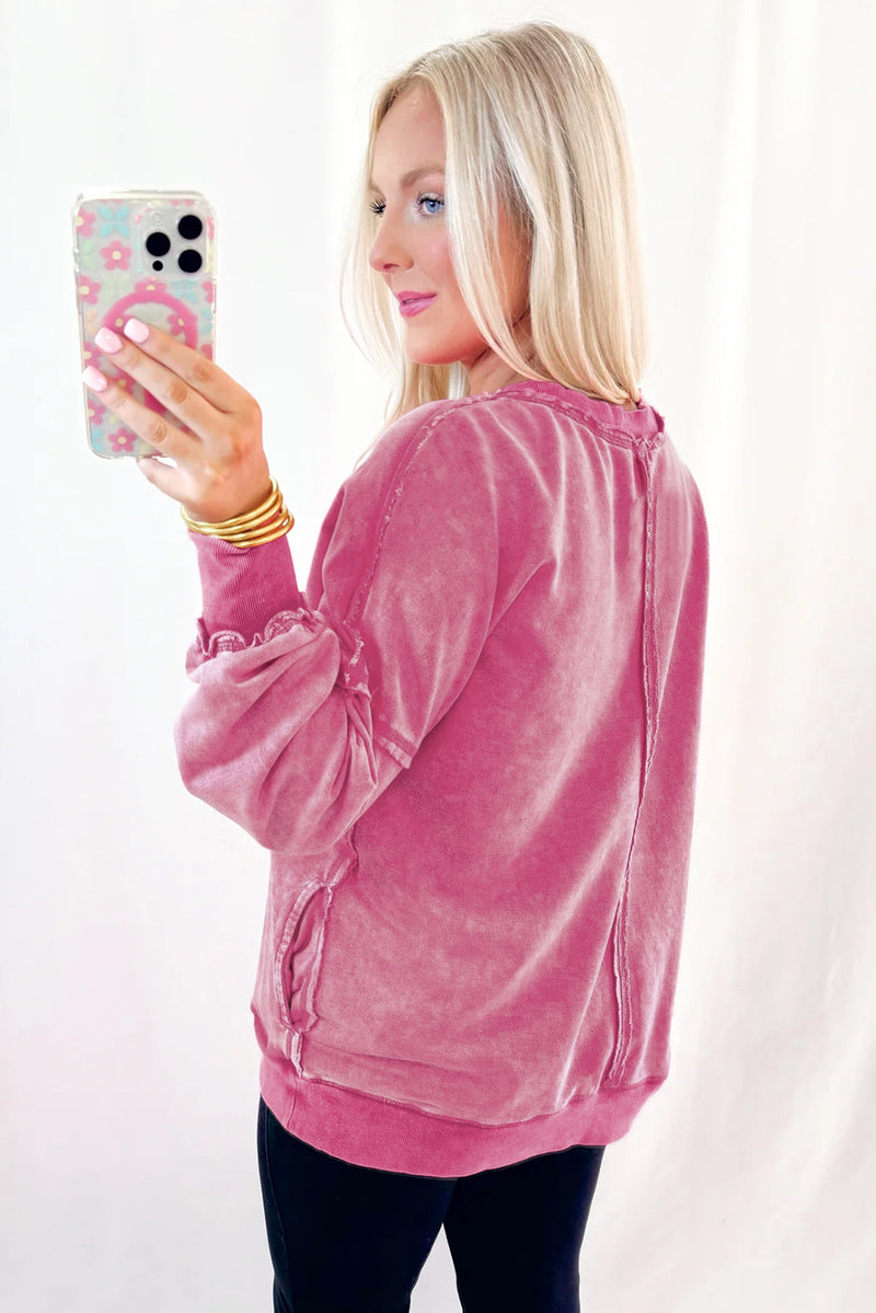 Blue Acid Washed Pocket Pullover Sweatshirt