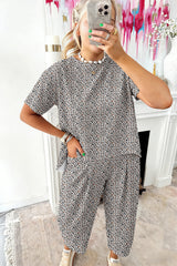 White Leopard High-Low Loose Tee Ankle Length Pants Set