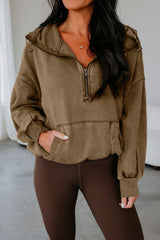 Wild Ginger  Half Zip Kangaroo Pocket Mineral Wash Baggy Hoodie