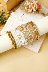 Gold 17pcs Baroque Style Pearl Crystal Beads Multi Layer Bracelet Set