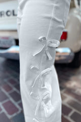 White Bowknot Side Detail Straight Leg Loose Jeans