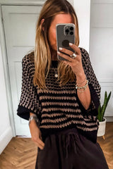 Red Stripe 3/4 Draped Sleeve Slouchy Sweater