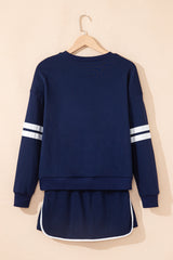 Sky Blue Varsity Stripe Detail Drop Shoulder Pullover Mini Skort Set