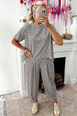 White Leopard High-Low Loose Tee Ankle Length Pants Set