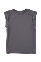 Black Casual Rivet Round Neck T Shirt