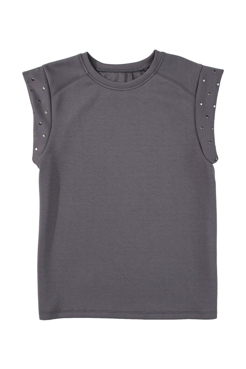 Black Casual Rivet Round Neck T Shirt